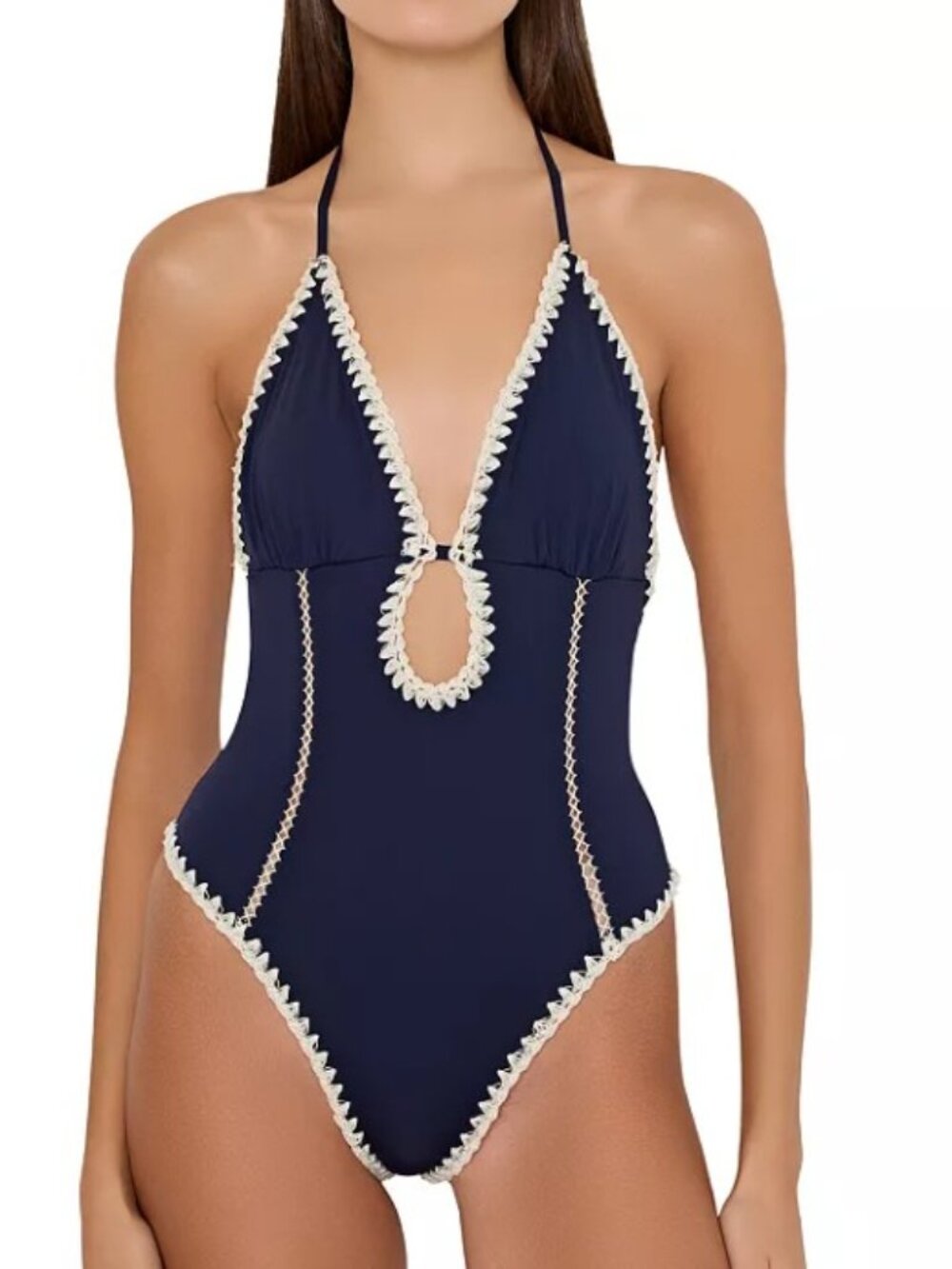 MILLY Cutout Crochet Trim One Piece Swimsuit